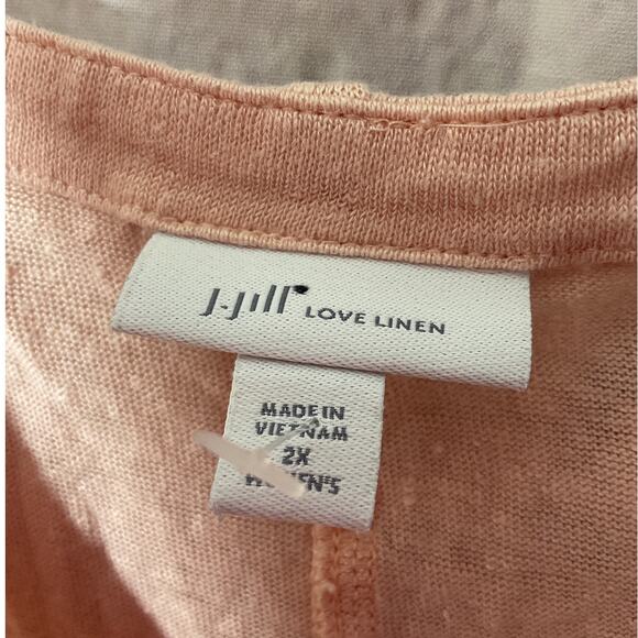 J. Jill Love Linen 100% Peachy Pink Linen Top 2X Cropped - Picture 6 of 7